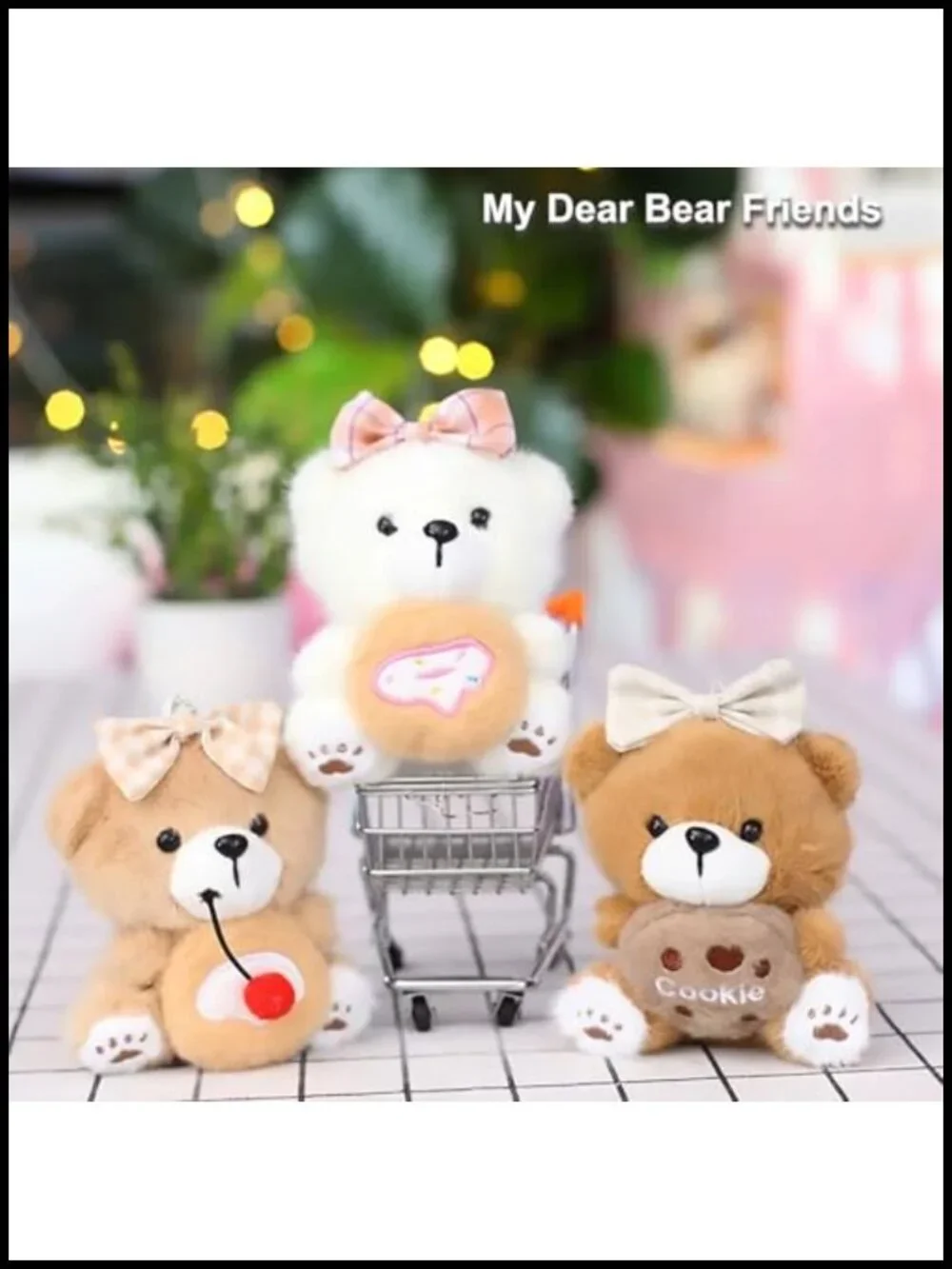 Plush Bear Keychain Bag Charm with Nylon Cord Strap - Cute Gift